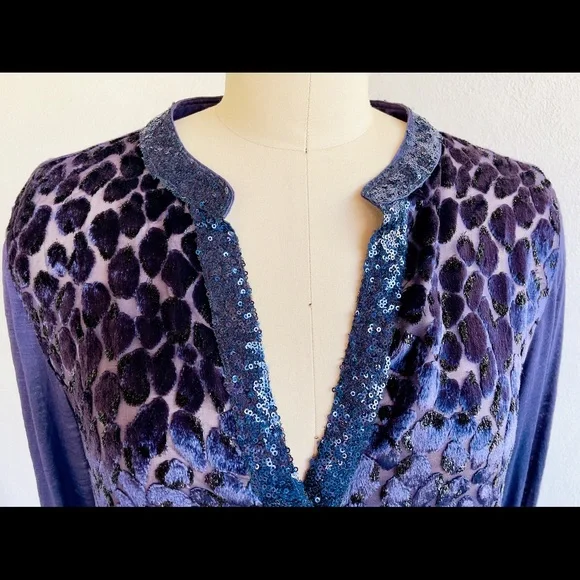 Anthropologie TINY “Vaha” Purple Burnout Velvet Leopard Pattern Blouse + Sequins - Picture 13 of 13